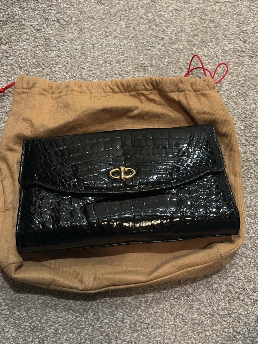 Black black genuine crocodile skin clutch bag with gold hardware